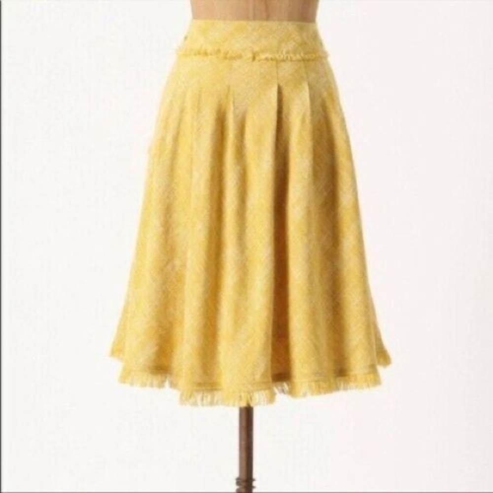 Anthropologie Maeve buttered tweed fringe skirt yellow boucle size 0